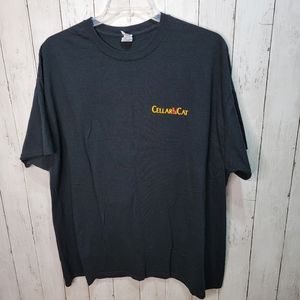 Cellar Cat Winery Black Graphic T-Shirt Size 2XL 100% Cotton Gildan.